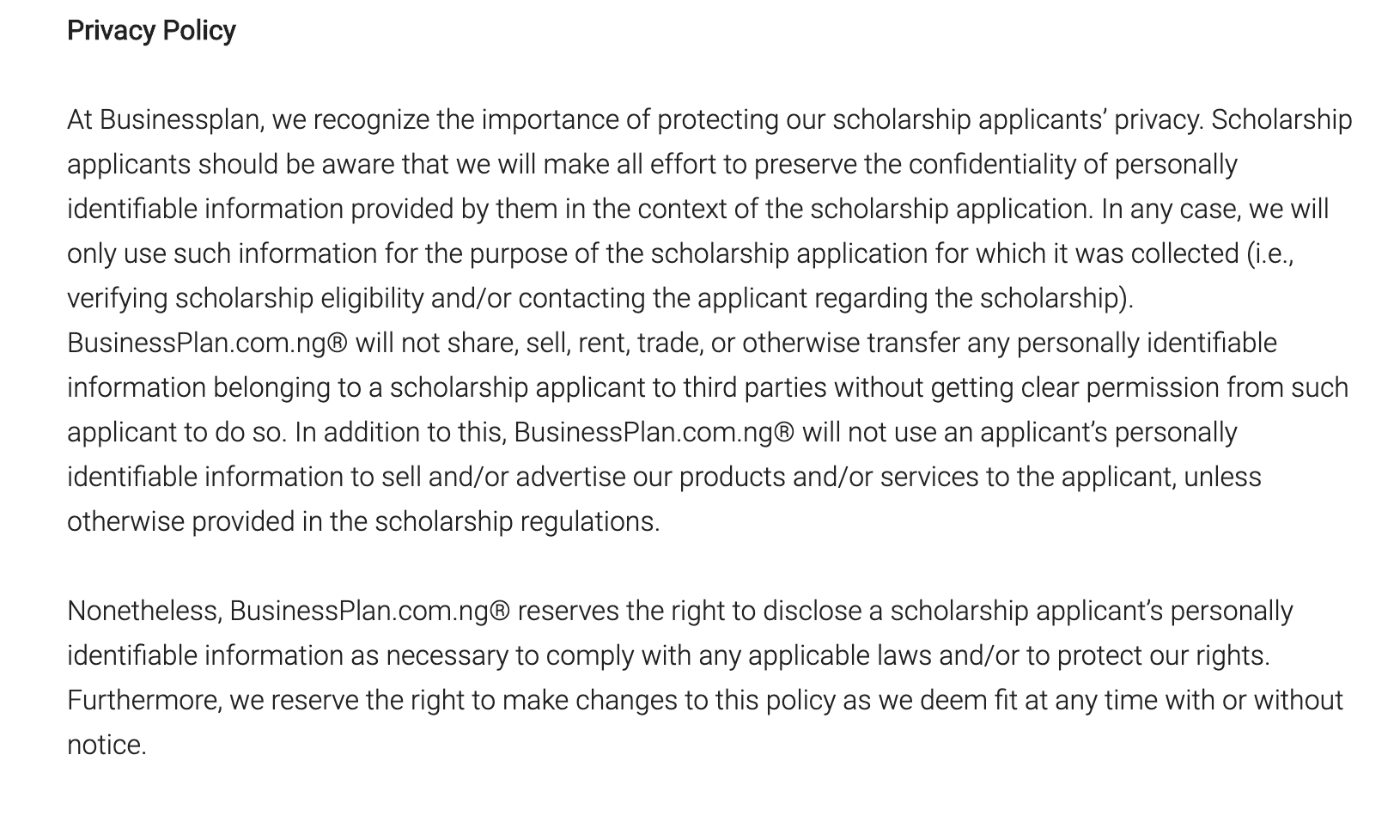 The BusinessPlan Scholarship
